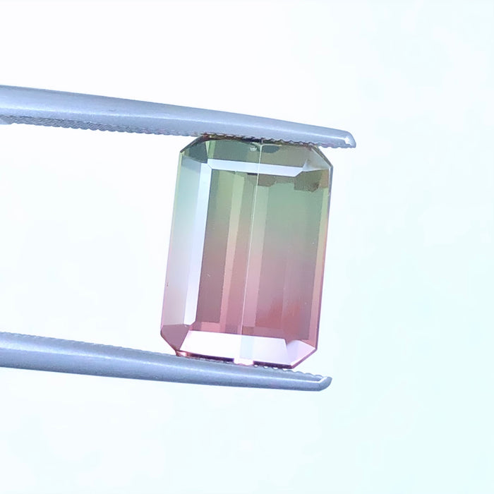 Bi color pink and green tourmaline rectangle emerald cut 3.85 carat loose gemstone