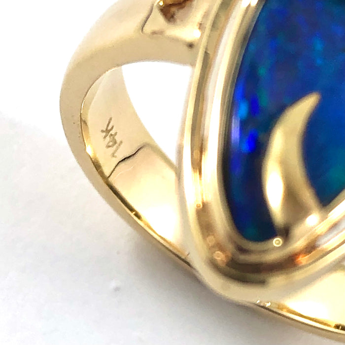 Australian blue Boulder opal organic sprout design solid yellow gold ring Size 11.5 US - Ready to ship or resize