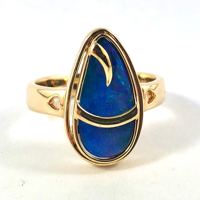 Australian blue Boulder opal organic sprout design solid yellow gold ring Size 11.5 US - Ready to ship or resize