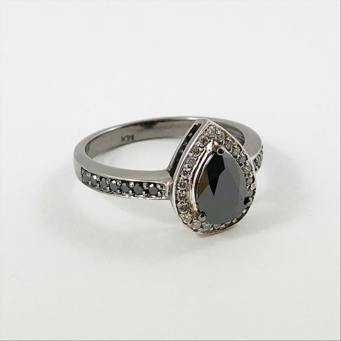 RESERVED for John - Repair for Black diamond & diamond pear halo 14k gold ring - Certified