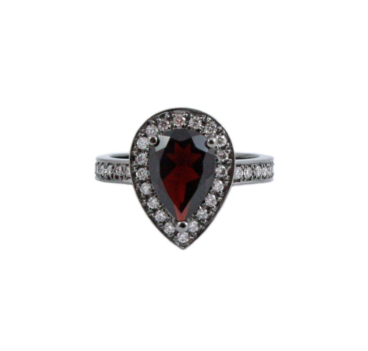 Pyrope Garnet pear diamond halo 14k gold ring - Customise size, diamond and gold colour