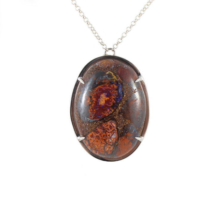 Australian boulder opal solid silver pendant necklace - Ready to ship