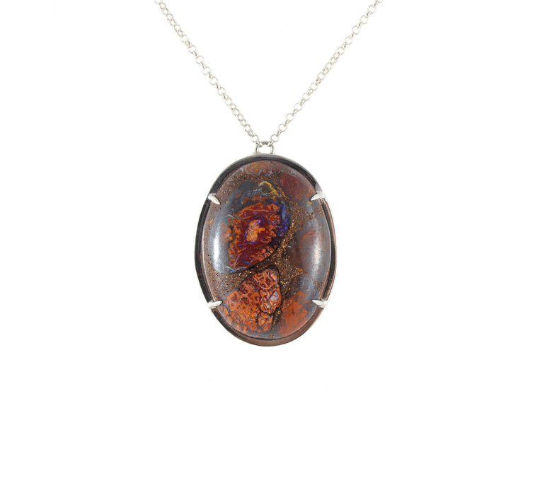 Australian boulder opal solid silver pendant necklace - Ready to ship