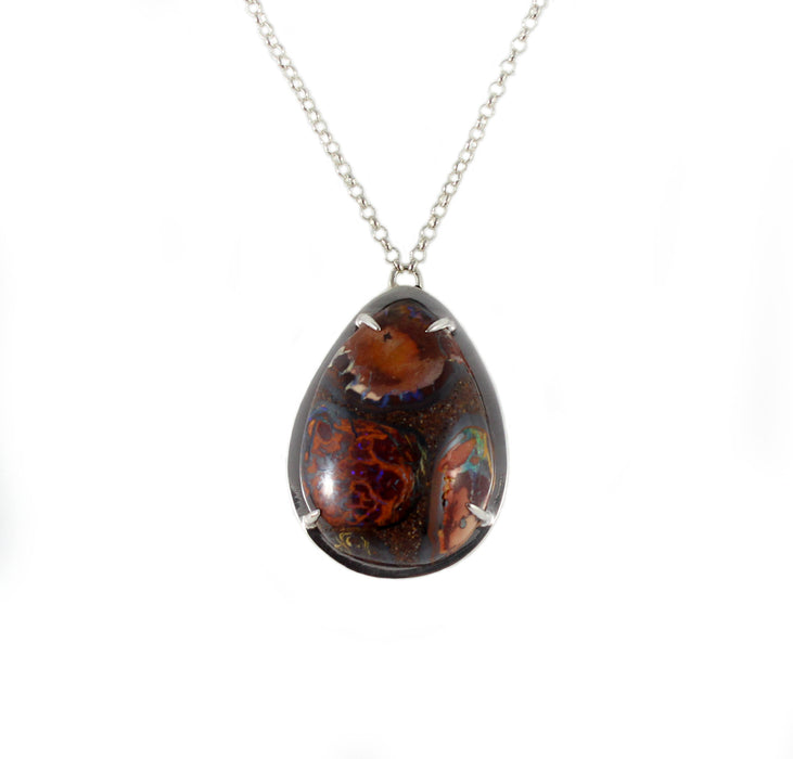 Australian boulder opal solid silver pendant necklace - Ready to ship