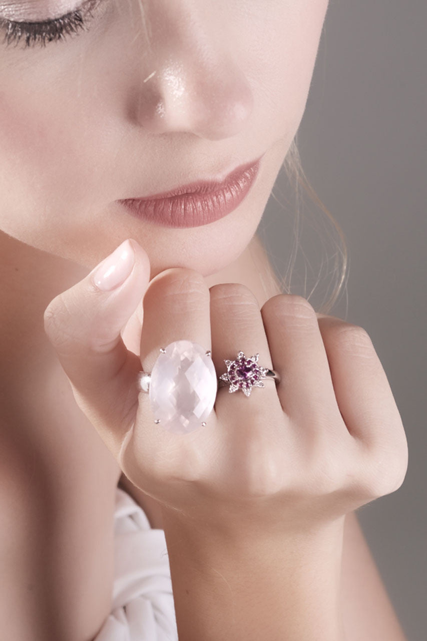 Australian pink sapphire with pink rubies and diamonds 14k white gold flower ring a Size 6 - Ready to ship or Resize CLICK HERE - Sarah Hughes - 1