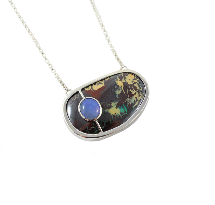 Australian boulder and jelly opal solid silver pendant necklace - Ready to ship