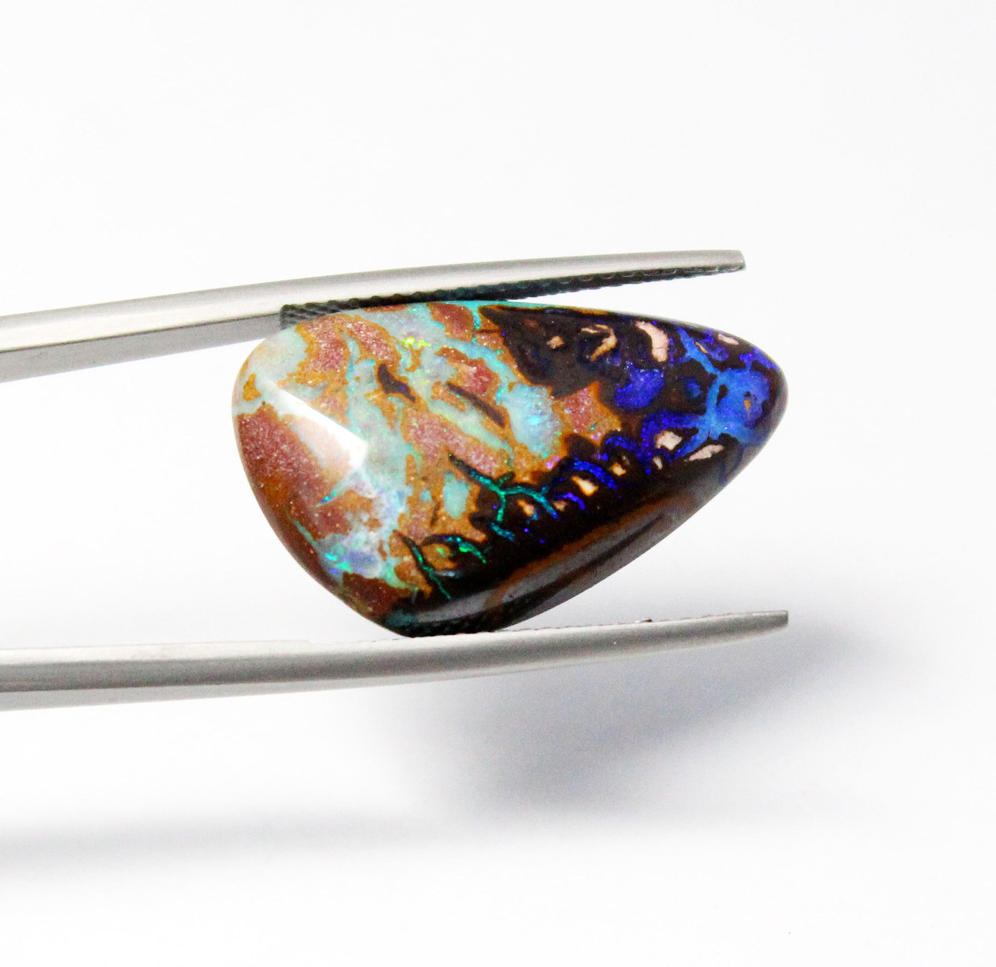 Australian boulder opal diamond 14k white gold pendant necklace - Ready to ship CLICK HERE - Sarah Hughes - 17