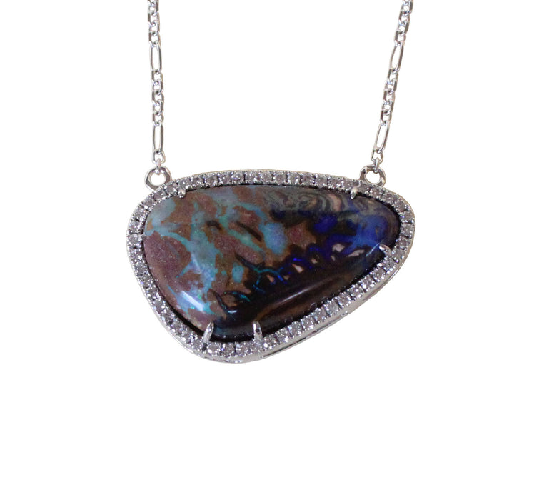 Australian boulder opal diamond 14k white gold pendant necklace - Ready to ship CLICK HERE - Sarah Hughes - 6