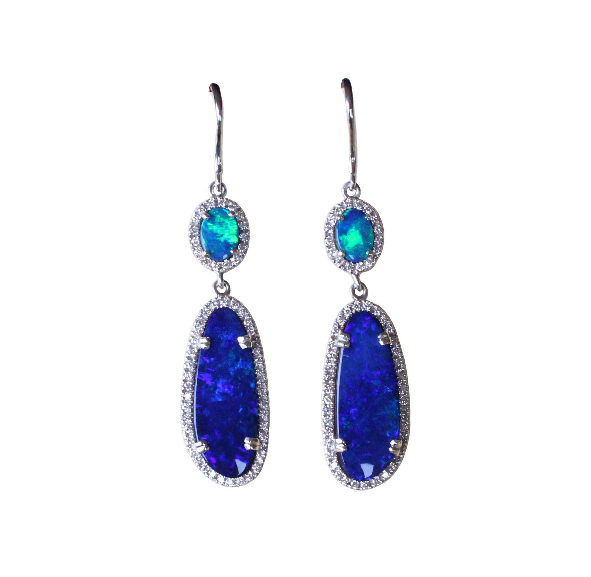 Electric blue Australian opal diamond solid silver dangle earrings - Ready to ship - Sarah Hughes - 3