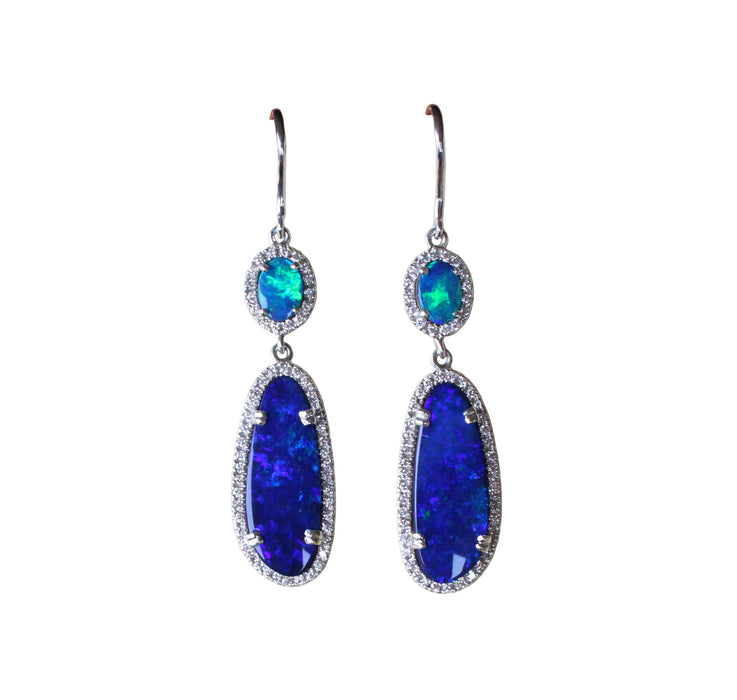 Electric blue Australian opal diamond solid silver dangle earrings - Ready to ship - Sarah Hughes - 6