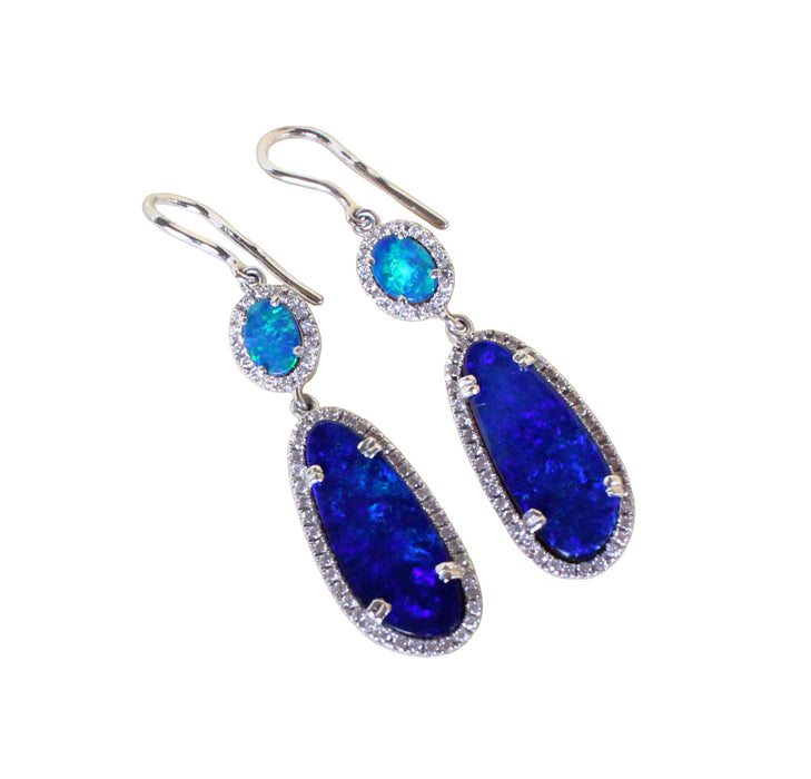 Electric blue Australian opal diamond solid silver dangle earrings - Ready to ship - Sarah Hughes - 4
