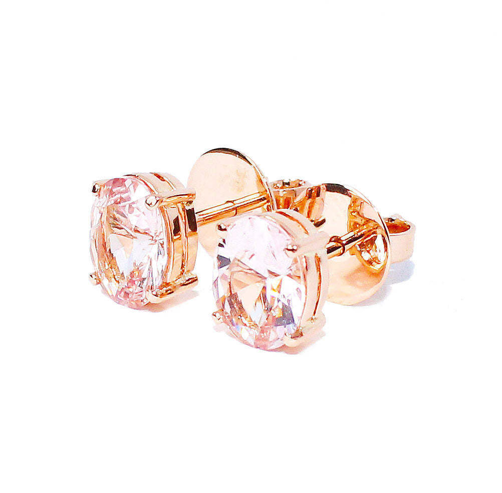 Morganite oval brilliant cut 2.73 carats pair rose gold post earrings - CLICK HERE - Sarah Hughes - 3