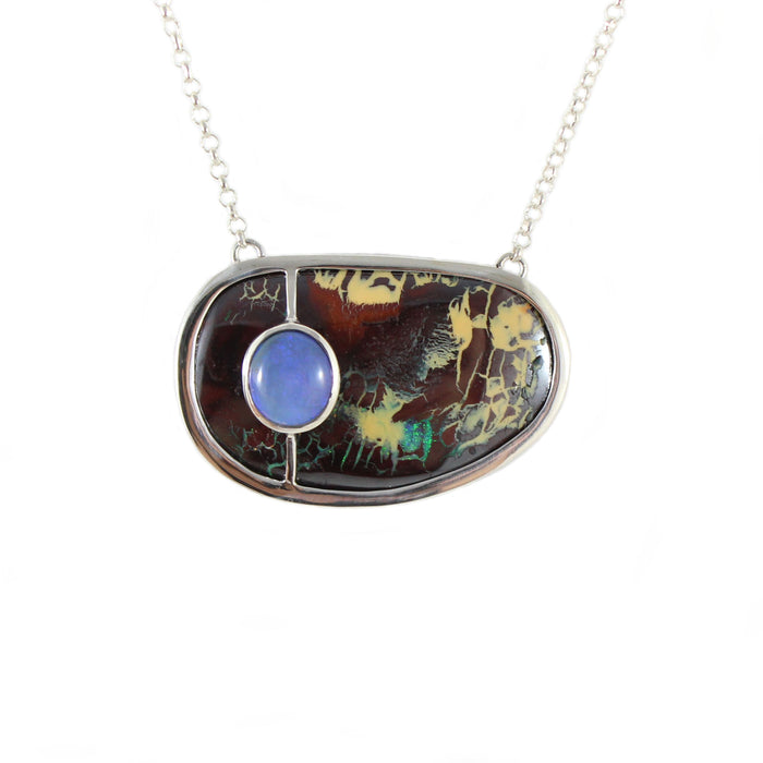 Australian boulder and jelly opal solid silver pendant necklace - Ready to ship