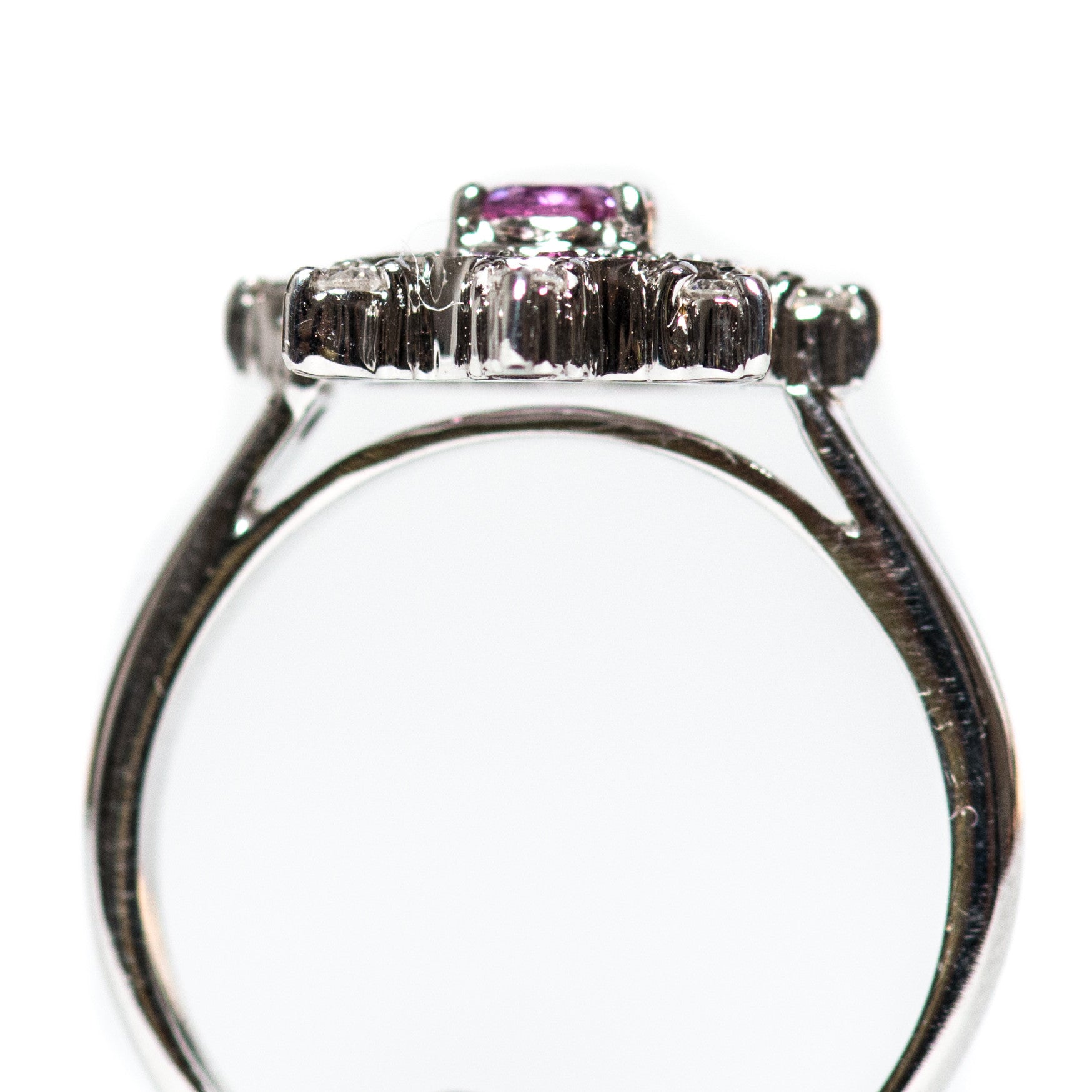 Australian pink sapphire with pink rubies and diamonds 14k white gold flower ring a Size 6 - Ready to ship or Resize CLICK HERE - Sarah Hughes - 4