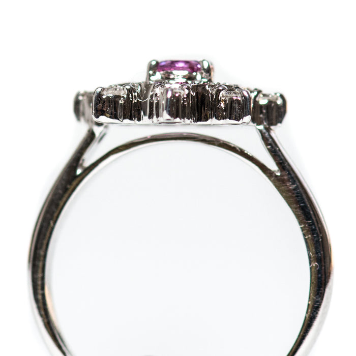 Australian pink sapphire with pink rubies and diamonds 14k white gold flower ring a Size 6 - Ready to ship or Resize CLICK HERE - Sarah Hughes - 4