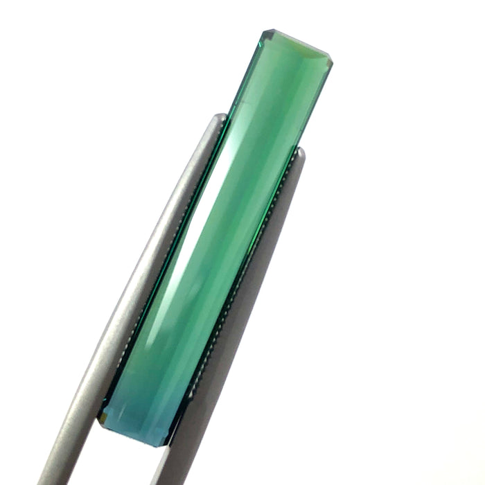 Bi colour blue green tourmaline long baguette cut 6.01 carat loose gemstone