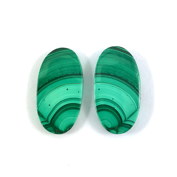 Malachite matched pair oval cut 22.80 carat cabochons - Buy loose or make your custom order