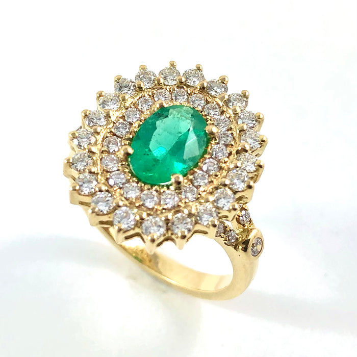 Emerald oval diamond yellow gold ring