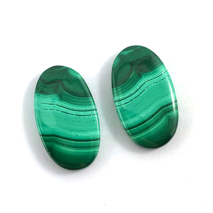 Malachite matched pair oval cut 18.32 carat cabochons - Buy loose or make your custom order