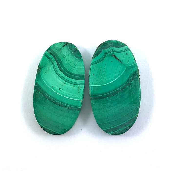 Malachite matched pair oval cut 22.80 carat cabochons - Buy loose or make your custom order